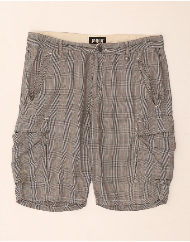 Jaggy Mens Cargo Shorts W33 Medium Grey Houndstooth Cotton