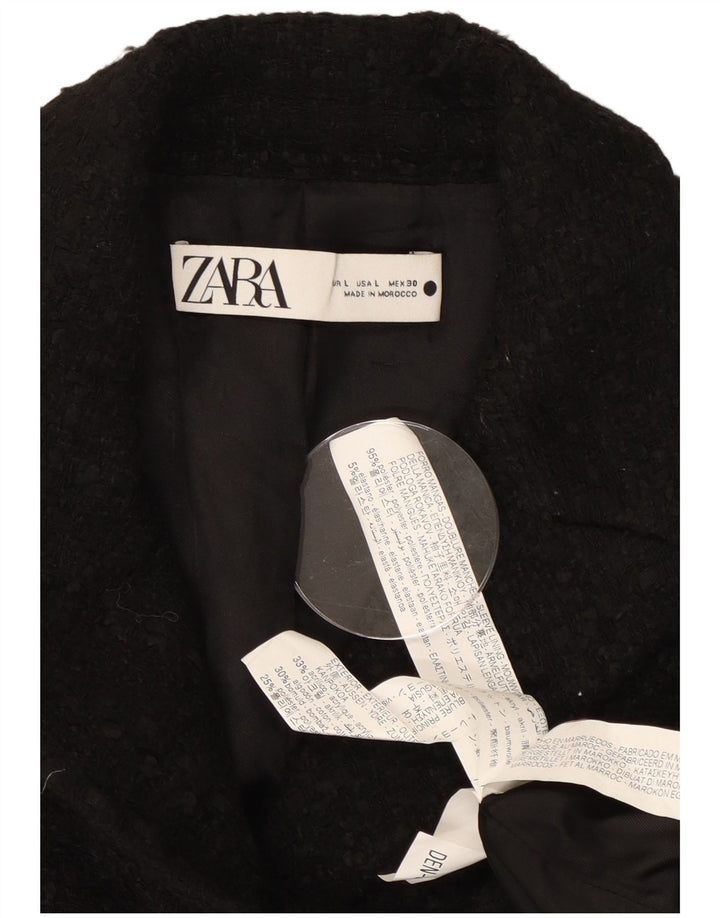 Zara Womens Crop Double Breasted Blazer Jacket UK 16 Large Black Polyester