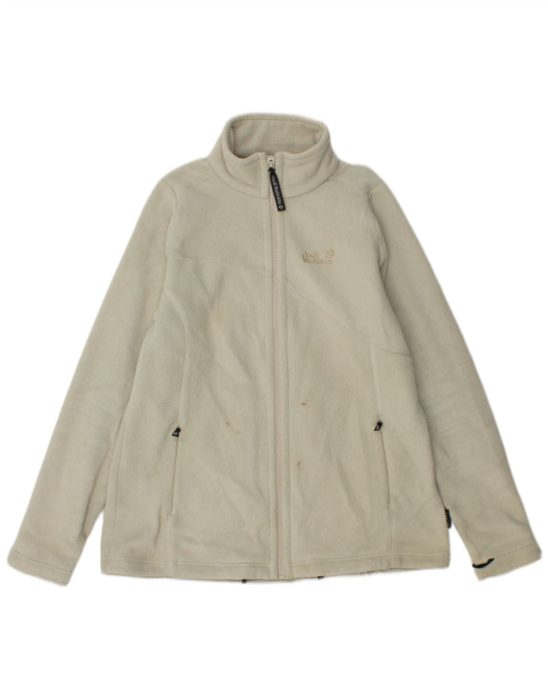 Damska kurtka polarowa Jack Wolfskin z grafiką UK 16, duża, złamana biel, poliester