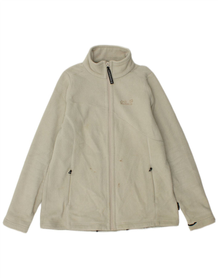 Damska kurtka polarowa Jack Wolfskin z grafiką UK 16, duża, złamana biel, poliester
