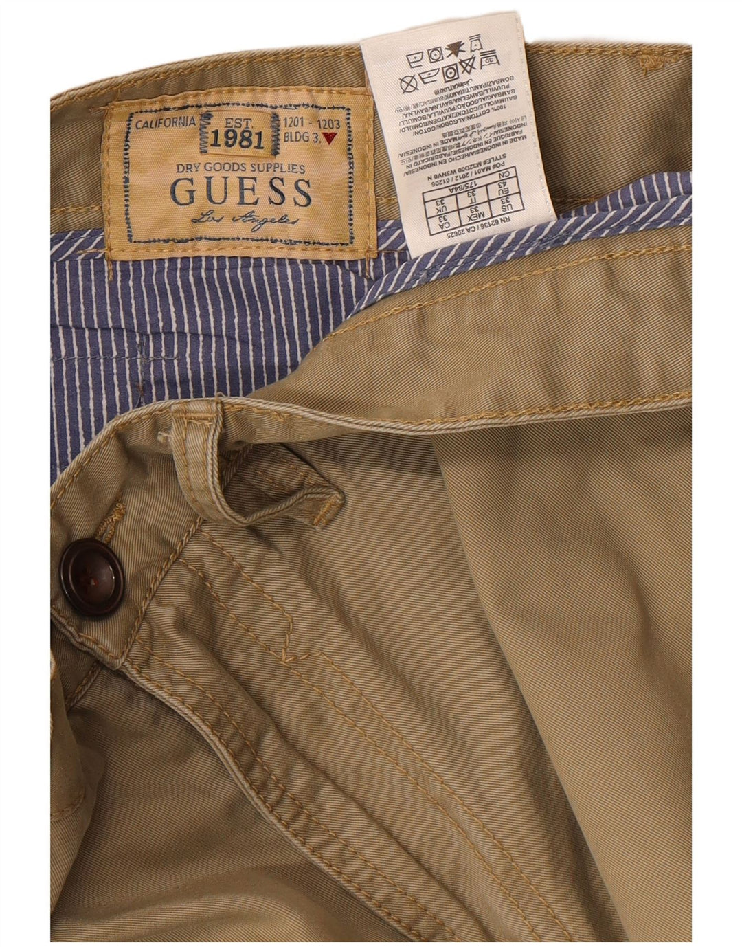 Guess Herren Chinoshorts W33 Mittelbeige Baumwolle