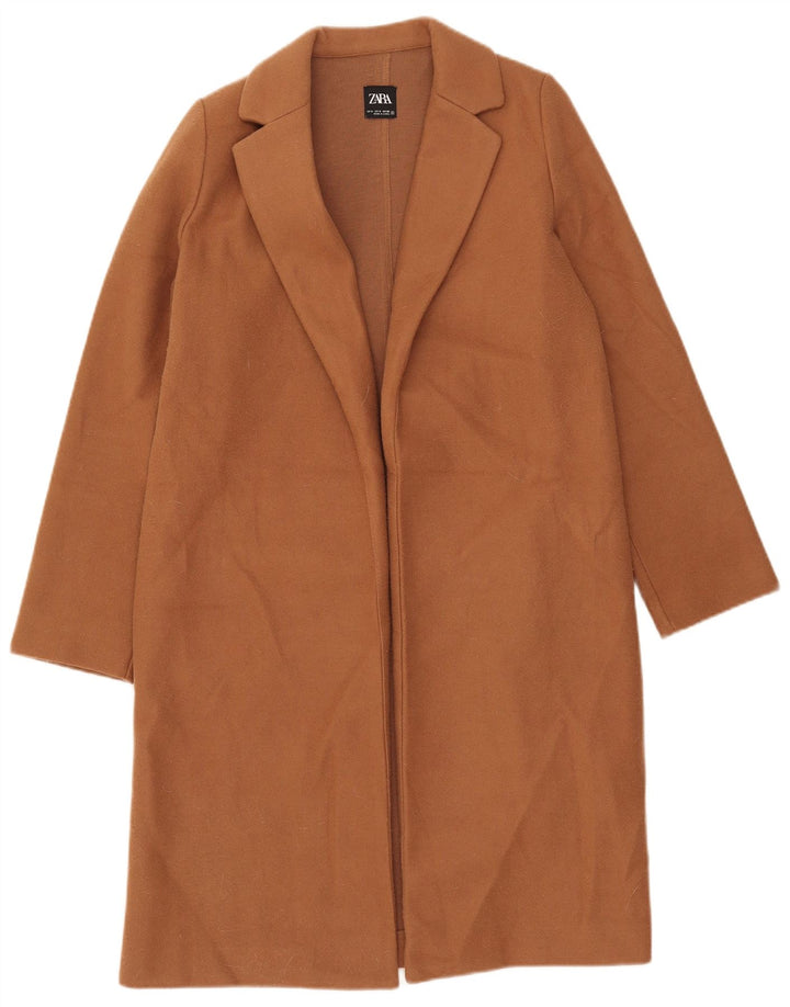 Zara Womens Open Overcoat UK 10 Small Marron Polyester