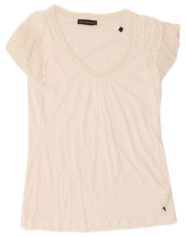 Trussardi Damen-T-Shirt mit kurzen Ärmeln, normal, UK 10, Größe S, Weiß, Lyocell