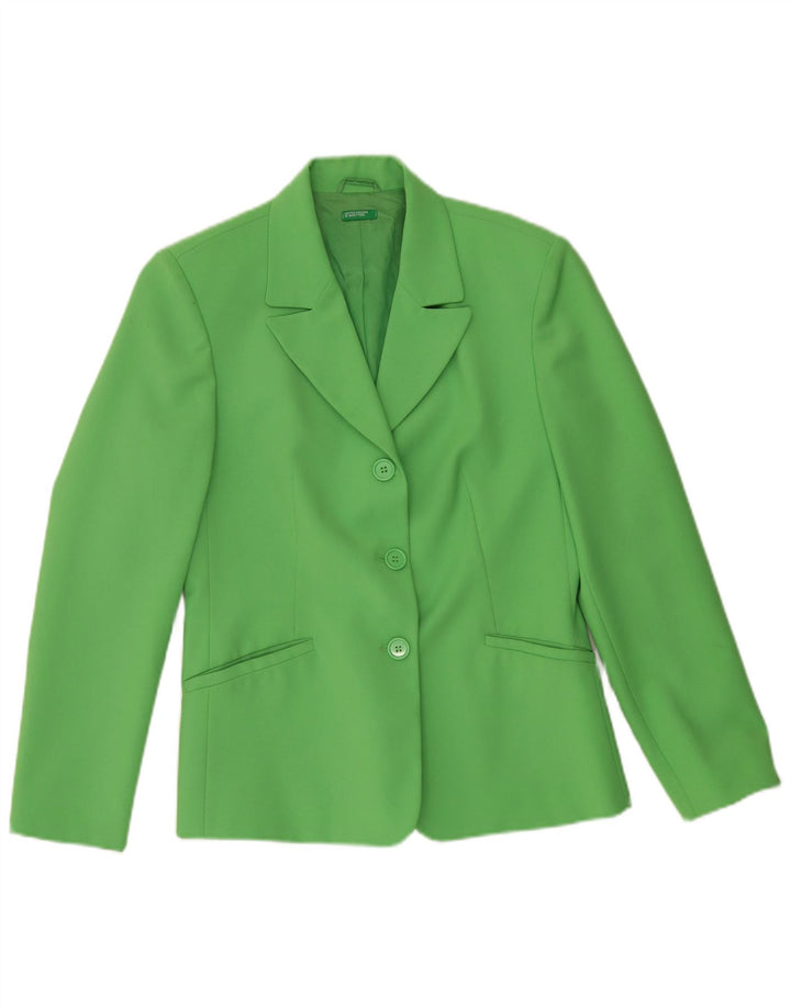 Benetton Womens 3 Button Blazer Jacket IT 42 Medium Green Polyester