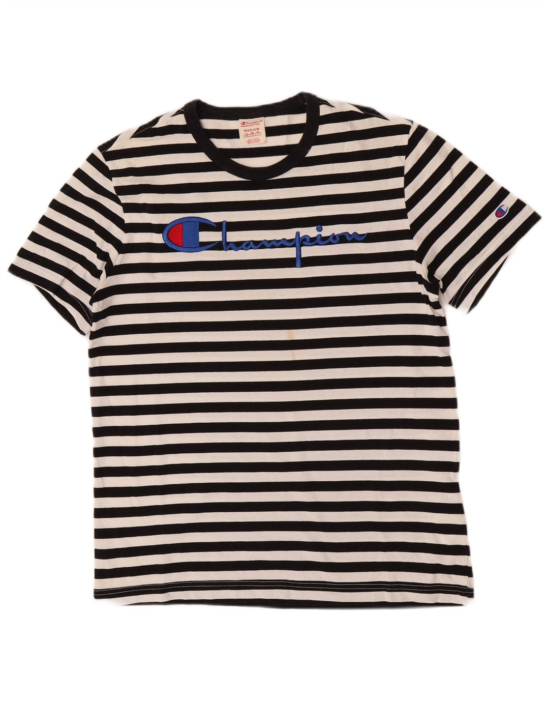 Champion Mens Graphic T-Shirt Top Medium Black Striped Cotton