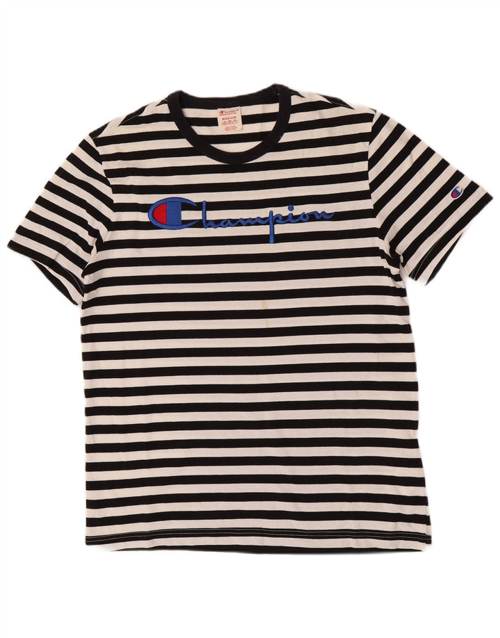 Champion Mens Graphic T-Shirt Top Medium Black Striped Cotton