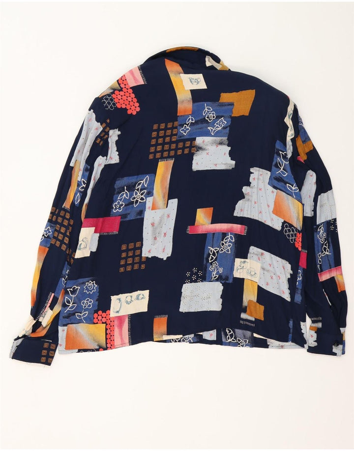 Camicetta da donna vintage vestibilità ampia IT 42 Patchwork blu navy medio