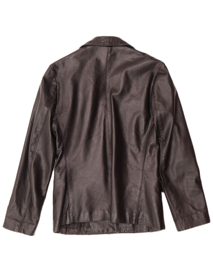 VINTAGE Womens 3 Button Leather Blazer Jacket UK 12 Medium Black Leather