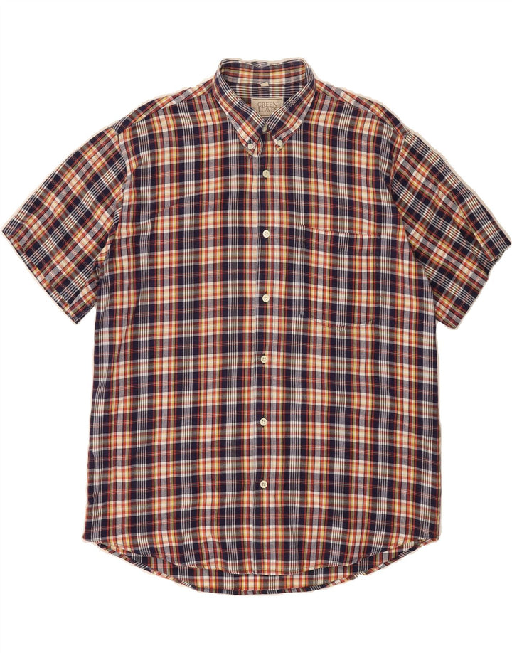 GREEN LEAVES Mens Short Sleeve Shirt Large Multicoloured Check Cotton Vintage Green Leaves and Second-Hand Green Leaves from Messina Hembry 