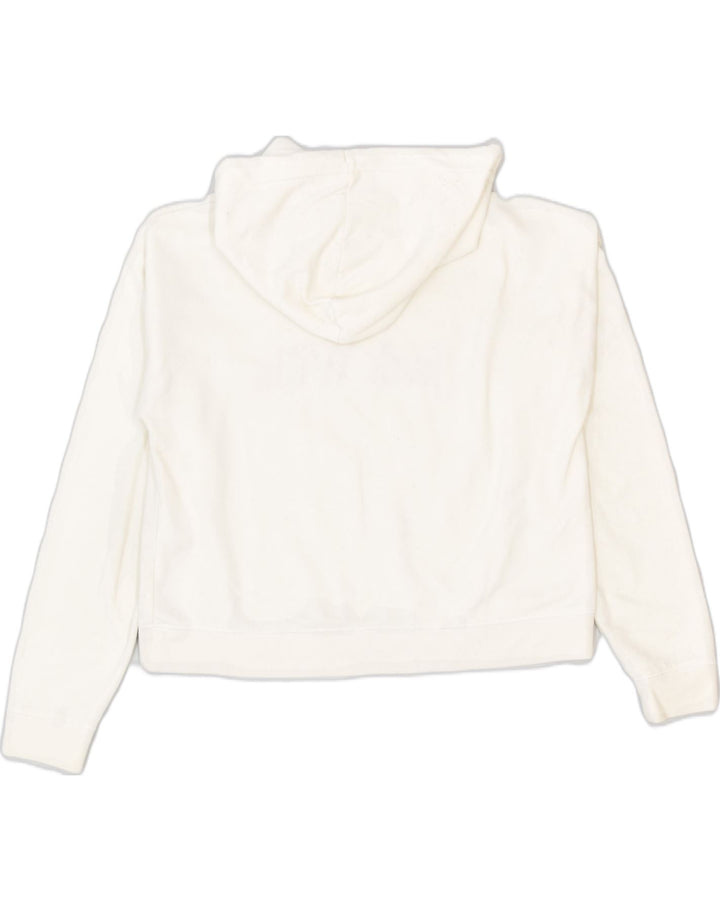 JACK WILLS Womens Crop Graphic Hoodie Jumper UK 12 Medium Off White Cotton | Vintage Jack Wills | Thrift | Second-Hand Jack Wills | Used Clothing | Messina Hembry 