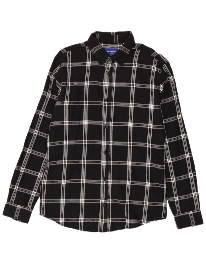 Jack & Jones Mens Flannel Shirt Large Black Check Cotton