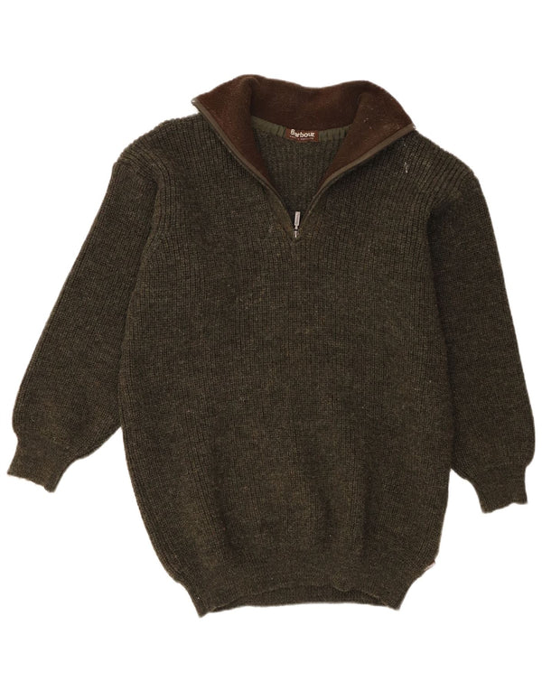 Maglione Barbour da uomo con zip e collo XL in lana nuova kaki