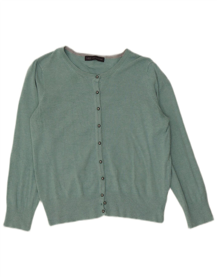 Marks & Spencer Womens Cardigan Sweater UK 12 Medium Green Viscose