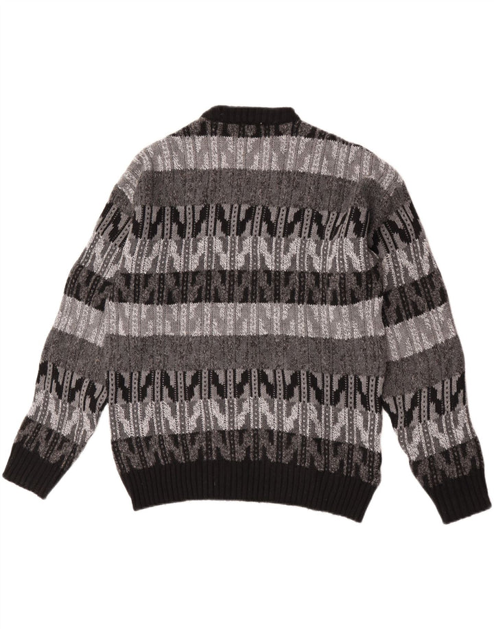 Vintage Mens Crew Neck Jumper Sweater Large Grey Chevron Wool