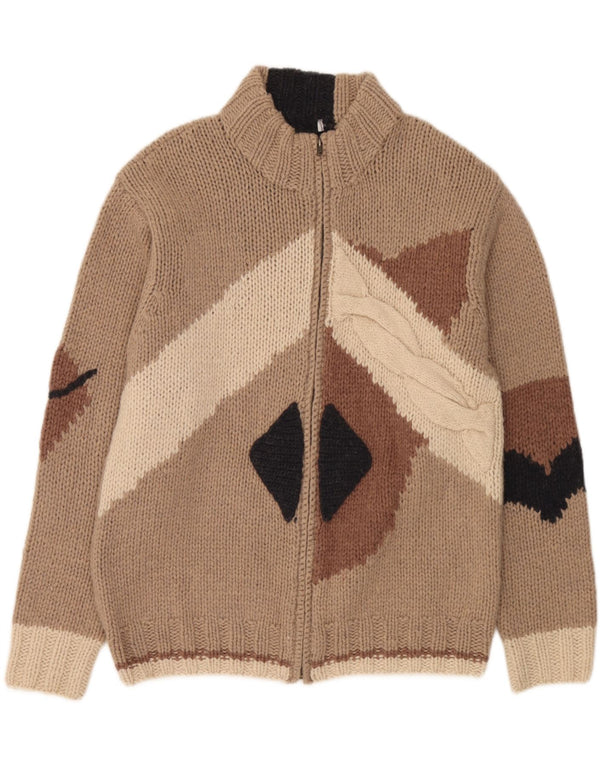 Cárdigan con cremallera completa para hombre Fatto a Mano Large Beige Lana color block