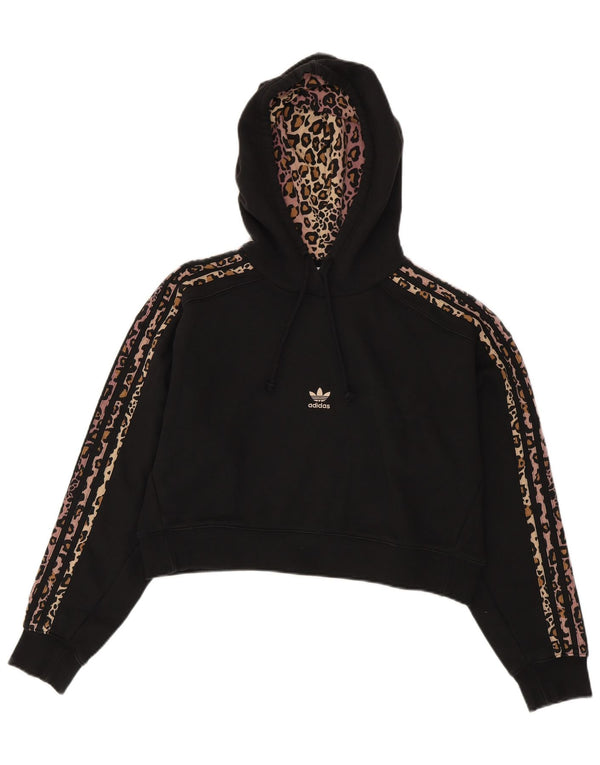 Женский укороченный джемпер с капюшоном Adidas Oversized UK 10, маленький черный с животным принтом