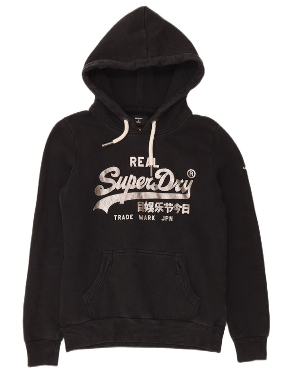 Superdry Womens Graphic Hoodie Jumper UK 6 XS Black Cotton