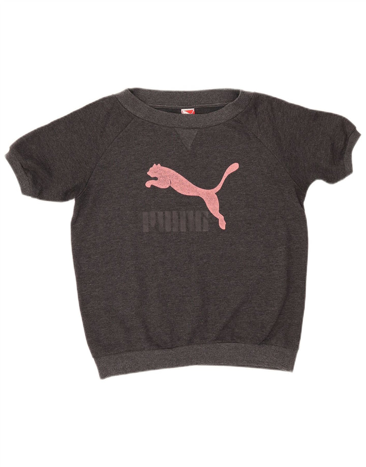 PUMA Womens Graphic Short Sleeve Sweatshirt Jumper UK 12 Medium Grey
