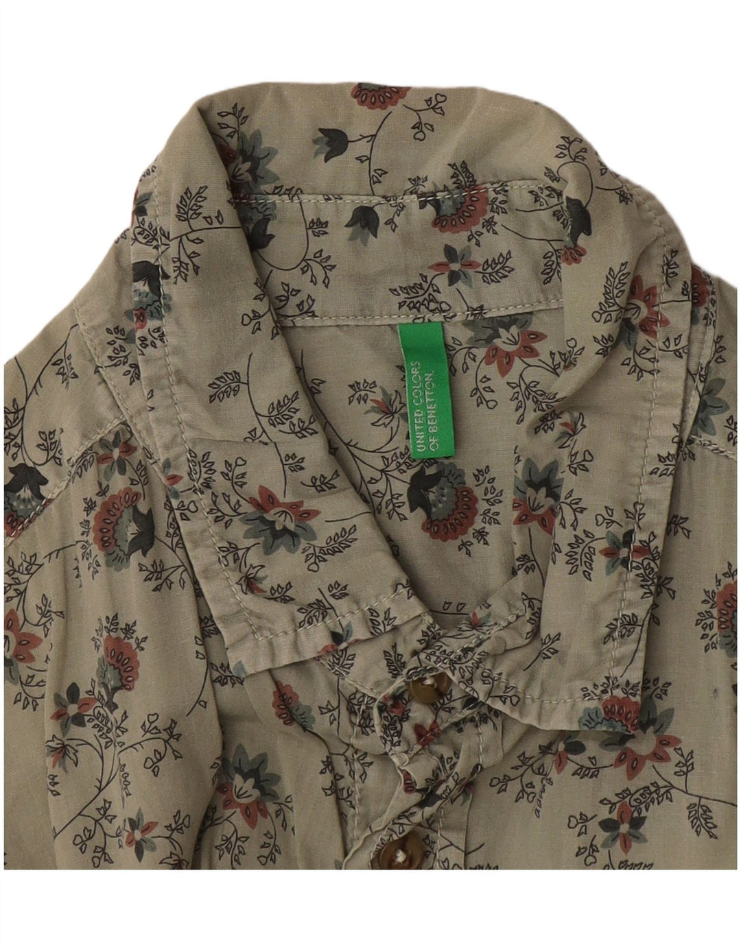 Benetton Mens Shirt Medium Grey Floral