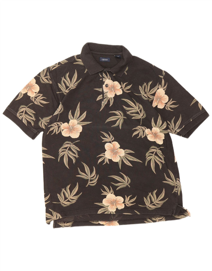 IZOD Mens Polo Shirt Medium Black Floral Cotton