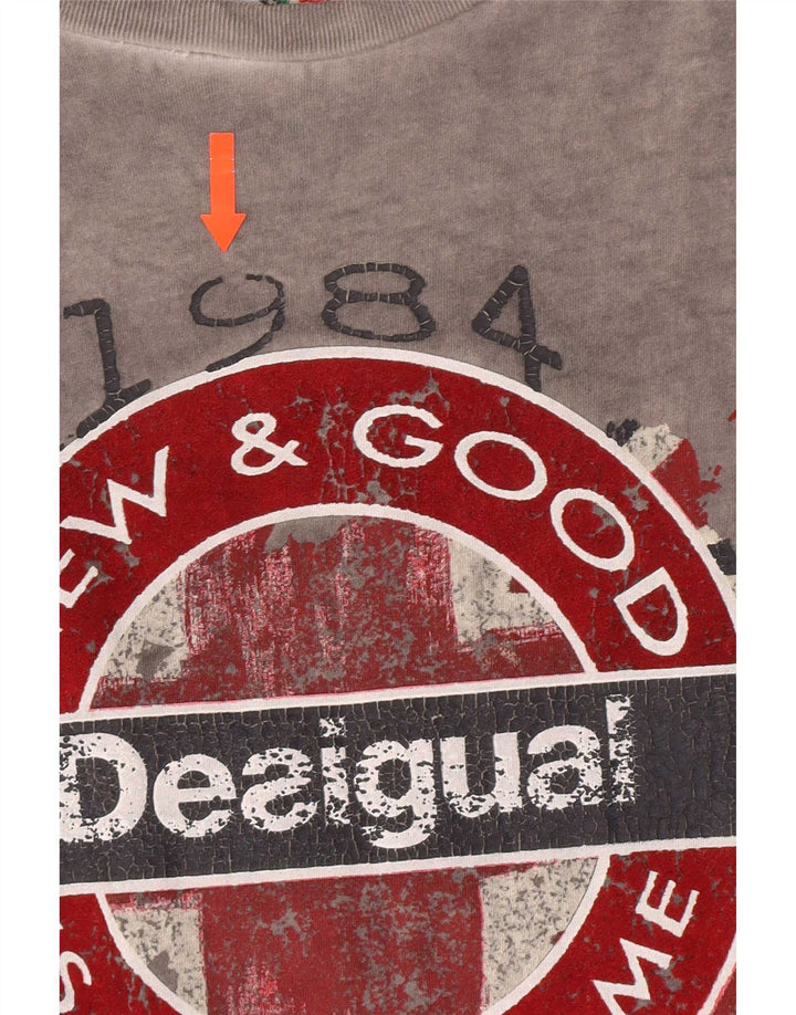 Desigual Hombre Camiseta Gráfica Top Algodón Gris Medio