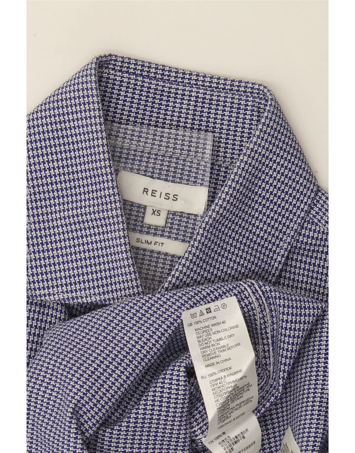 Reiss Mens Slim Fit Shirt XS Blue Houndstooth Cotton