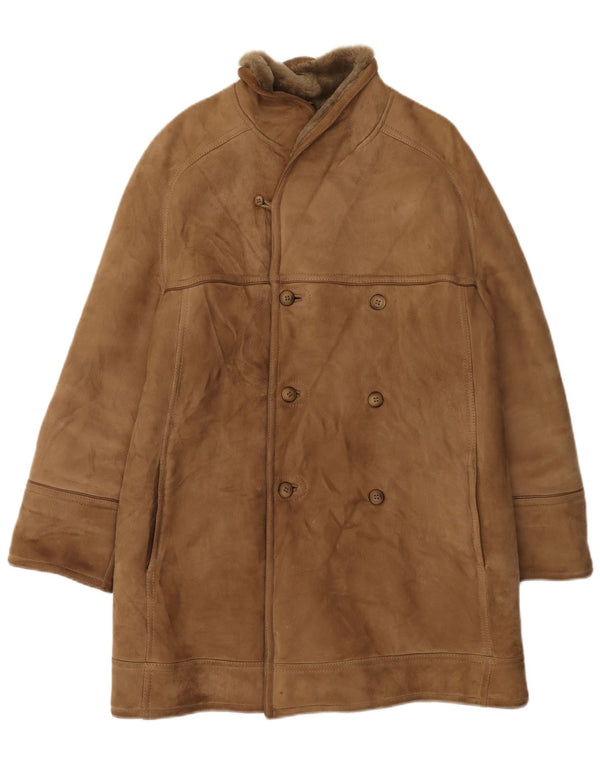 Sobretudo masculino vintage de shearling IT 48 couro marrom médio