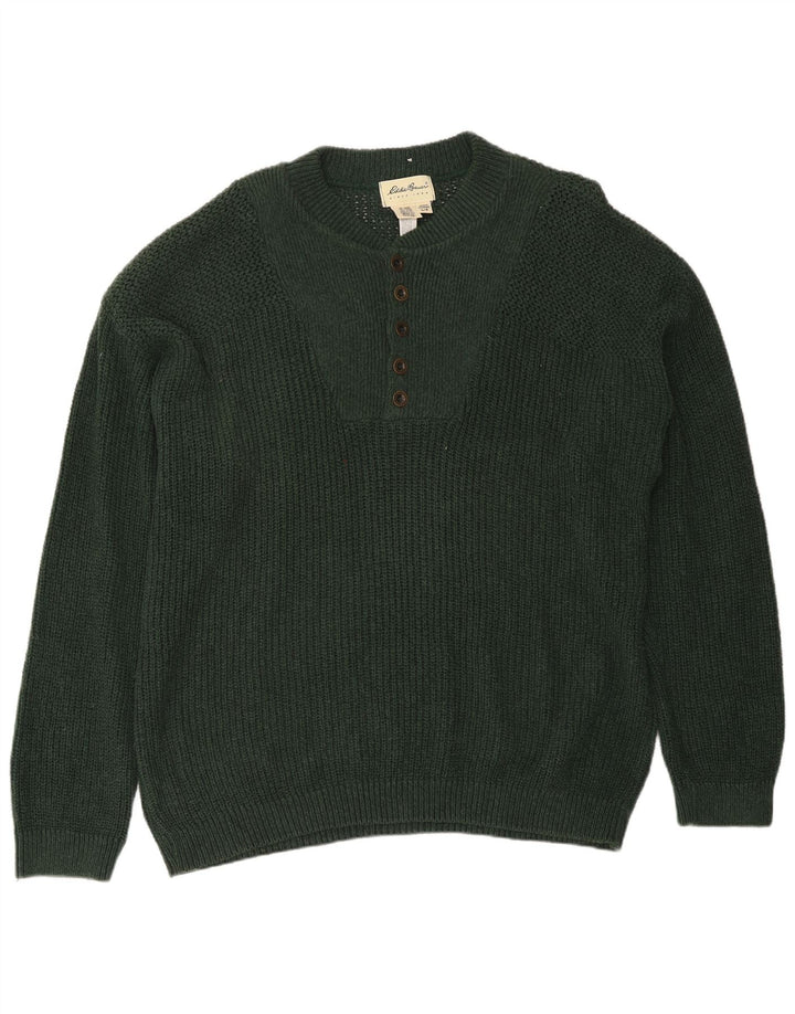 Eddie Bauer Maglione da uomo con collo a bottoni, grande cotone verde