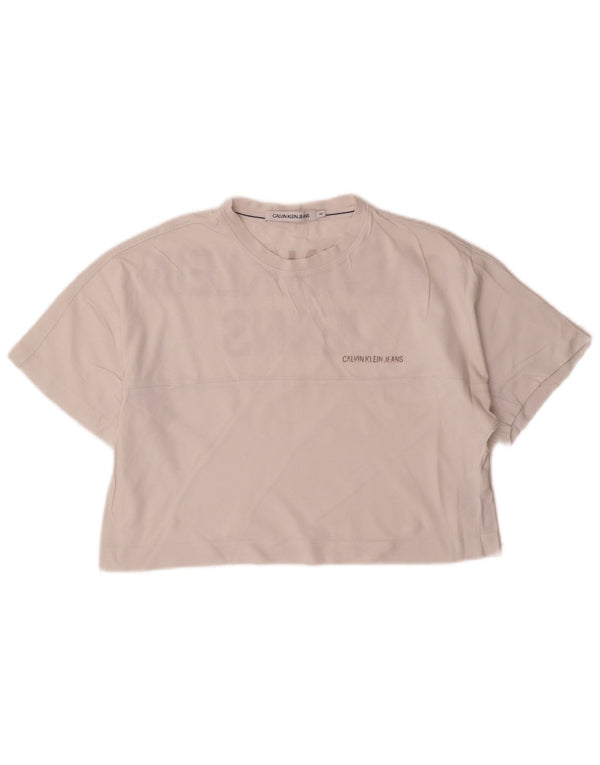 Damska koszulka Calvin Klein Jeans Crop Oversize z grafiką, UK 6 XS, biała