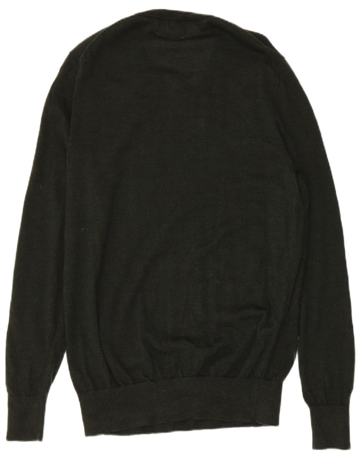 JOHN LEWIS Mens V-Neck Jumper Sweater Medium Green Merino Wool