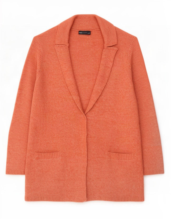 Marks & Spencer Dame Longline Åben Cardigan Sweater UK 12 Medium Orange