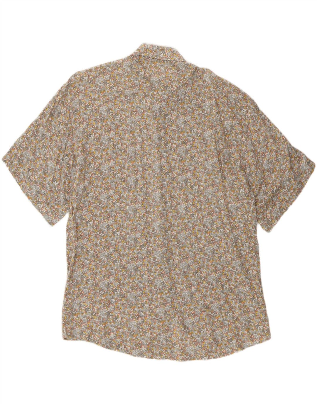 VINTAGE Mens Short Sleeve Shirt Medium Grey Floral Vintage Vintage and Second-Hand Vintage from Messina Hembry 