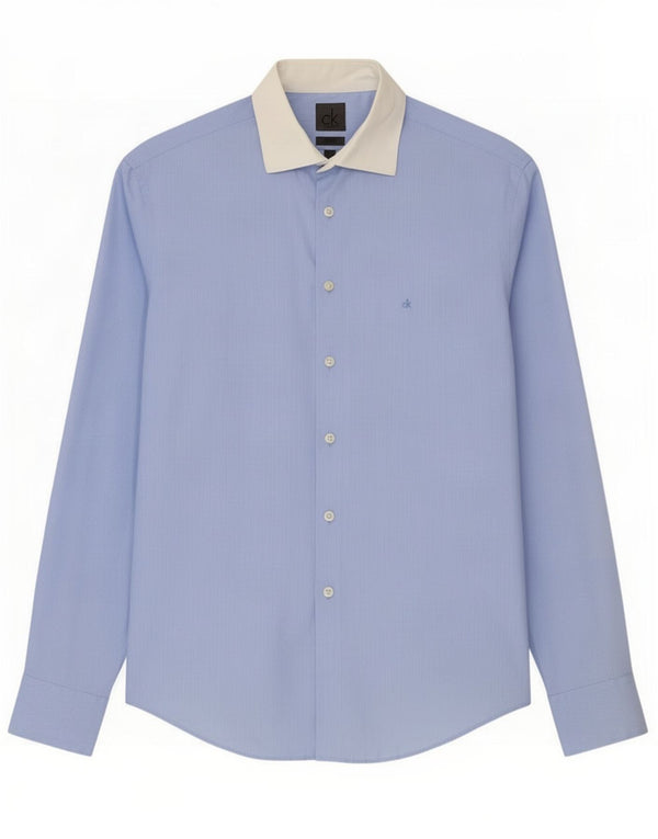 Camicia slim fit da uomo Calvin Klein taglia 39 15 1/2 gessato blu medio