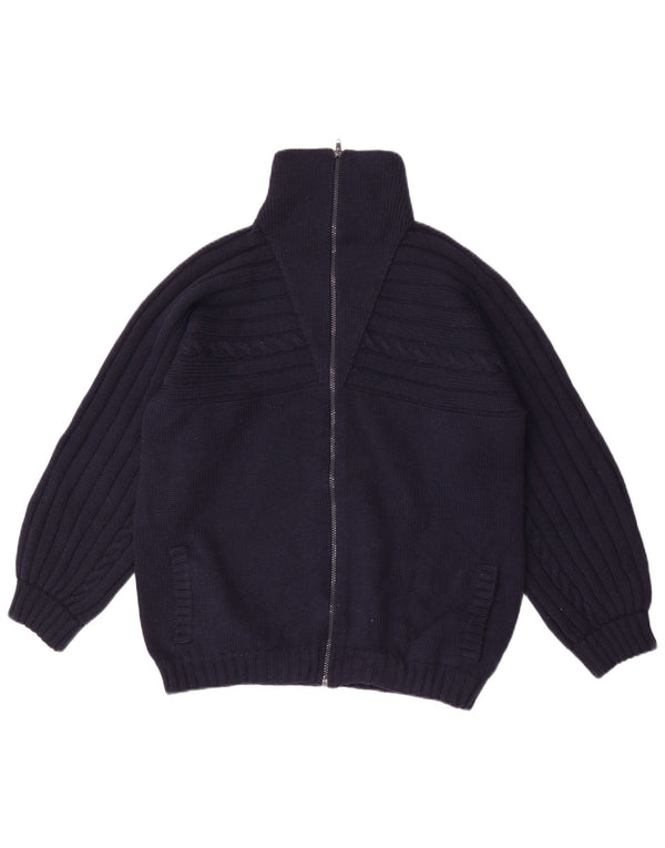 Vintage dame cardigan sweater med fuld lynlås UK 16 Large Navy Blue