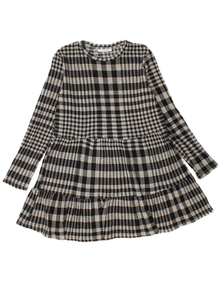 Zara Womens Knit Tiered Dress UK 12 Medium Grey Check