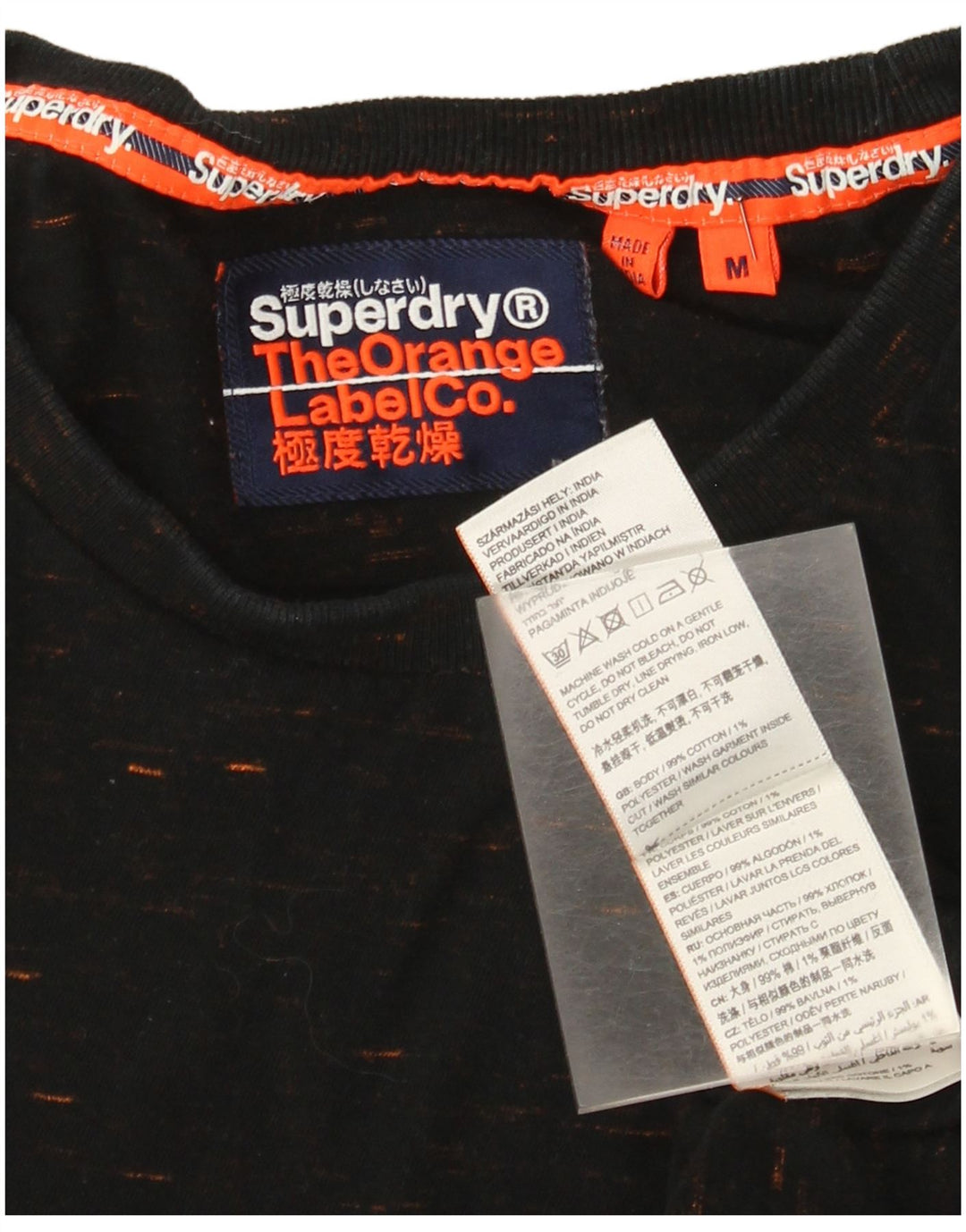 Superdry Herren-T-Shirt-Oberteil aus mittelschwarz gefleckter Baumwolle