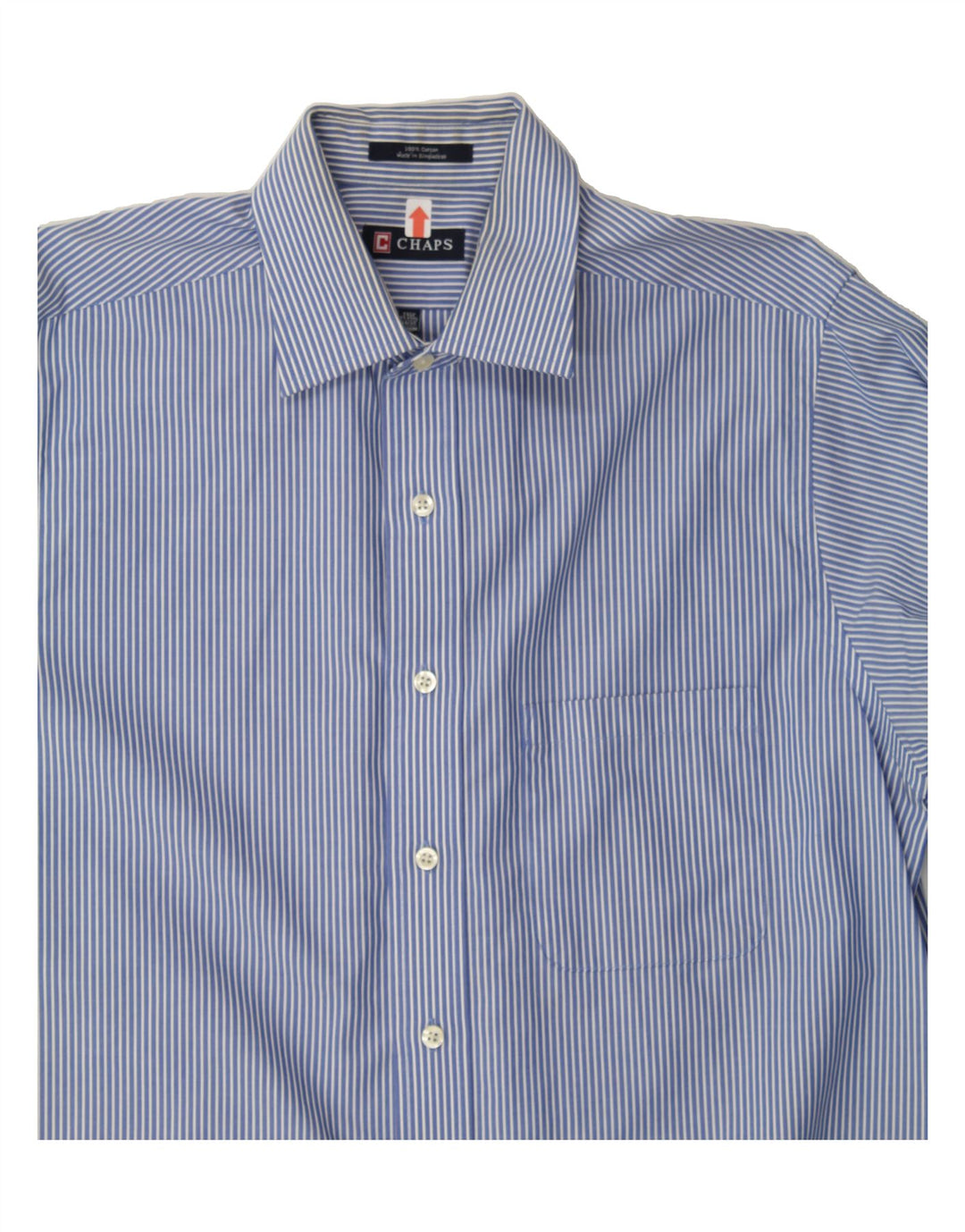 CHAPS Mens Shirt Size 15 15 1/2 Medium Blue Pinstripe Cotton Vintage Chaps and Second-Hand Chaps from Messina Hembry 