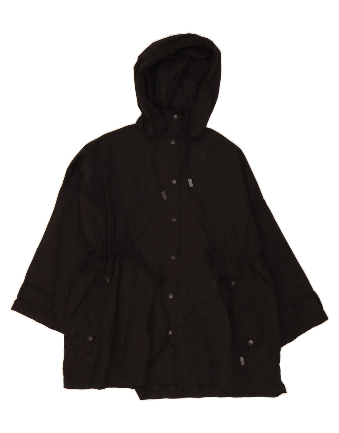 ZARA Womens Hooded Overcoat UK 14 Medium Black Polyester Vintage Zara and Second-Hand Zara from Messina Hembry 