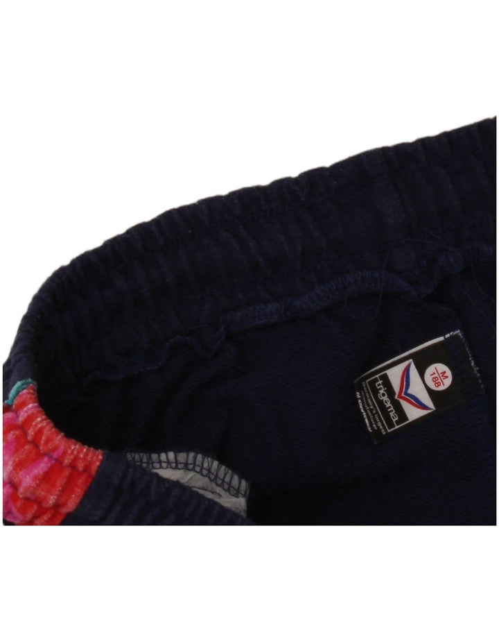 TRIGEMA Womens Full Tracksuit UK 14 Medium  Navy Blue Patchwork Cotton