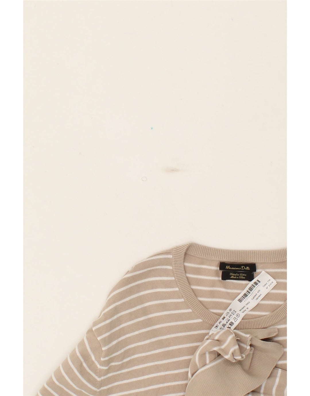 MASSIMO DUTTI Womens Crew Neck Jumper Sweater UK 12 Medium Beige Striped Vintage Massimo Dutti and Second-Hand Massimo Dutti from Messina Hembry 