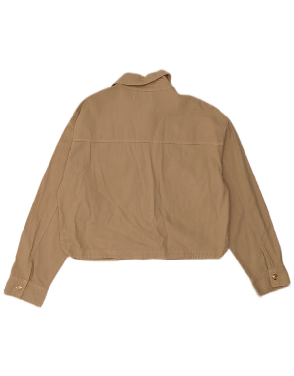 Zara Damen Crop Übergroße Bomberjacke UK 10 Small Beige Baumwolle