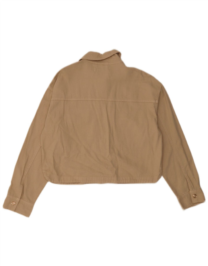Zara Damen Crop Übergroße Bomberjacke UK 10 Small Beige Baumwolle