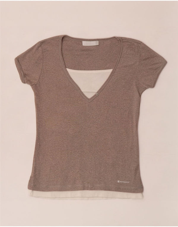Champion Damen T-Shirt Top UK 14 Large Grau Farbblock