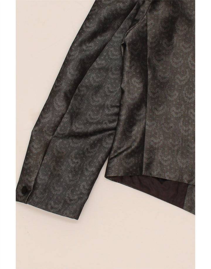TREVIRA Womens 1 Button Blazer Jacket UK 14 Medium Grey Paisley Polyester Vintage Trevira and Second-Hand Trevira from Messina Hembry 