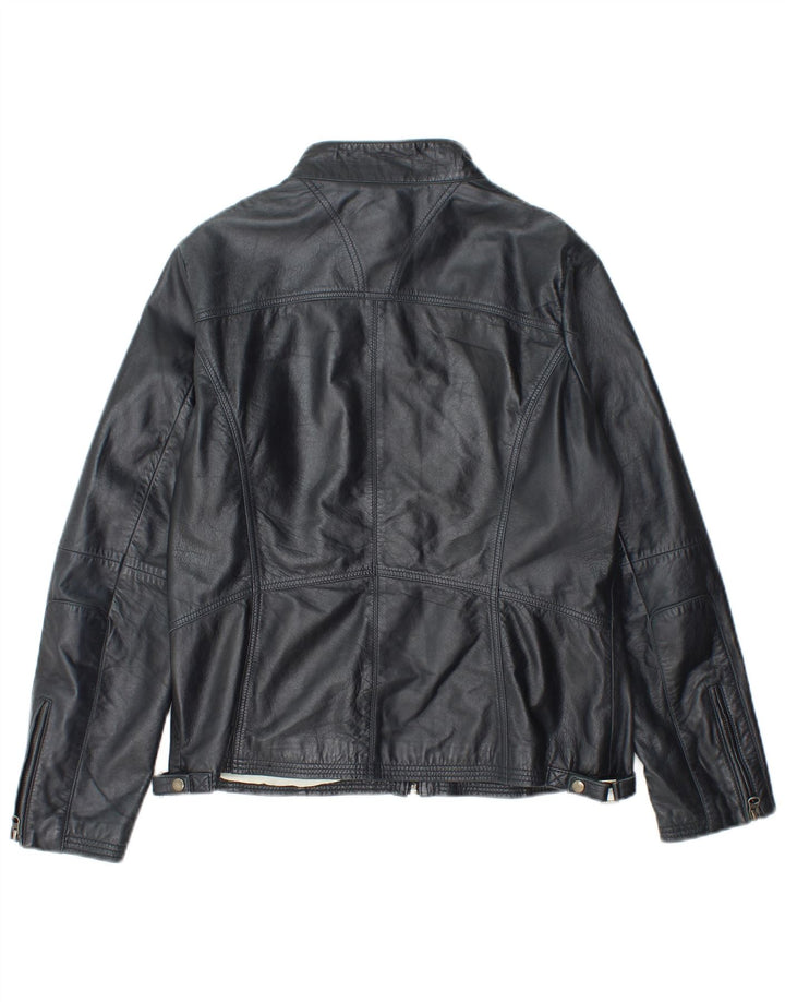Vintage Womens Leather Jacket IT 48 XL Navy Blue Leather