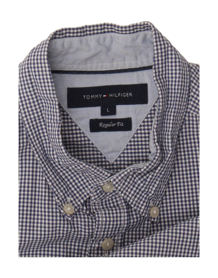 TOMMY HILFIGER Mens Regular Fit Short Sleeve Shirt Large Blue Gingham Vintage Tommy Hilfiger and Second-Hand Tommy Hilfiger from Messina Hembry 