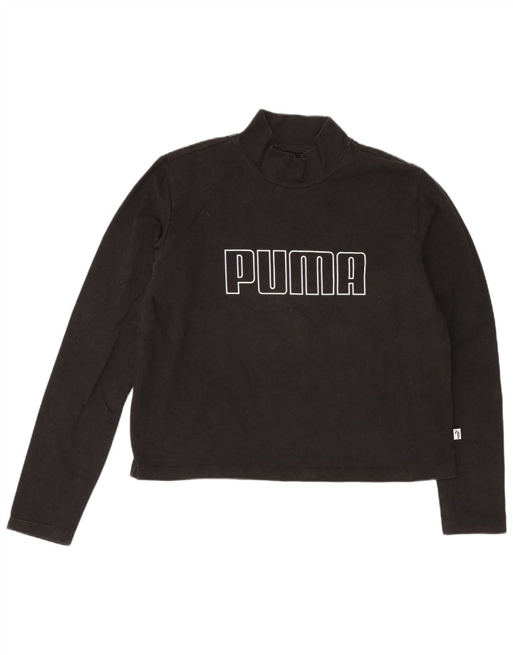Top corto grafico da donna Puma manica lunga UK 12 medio nero