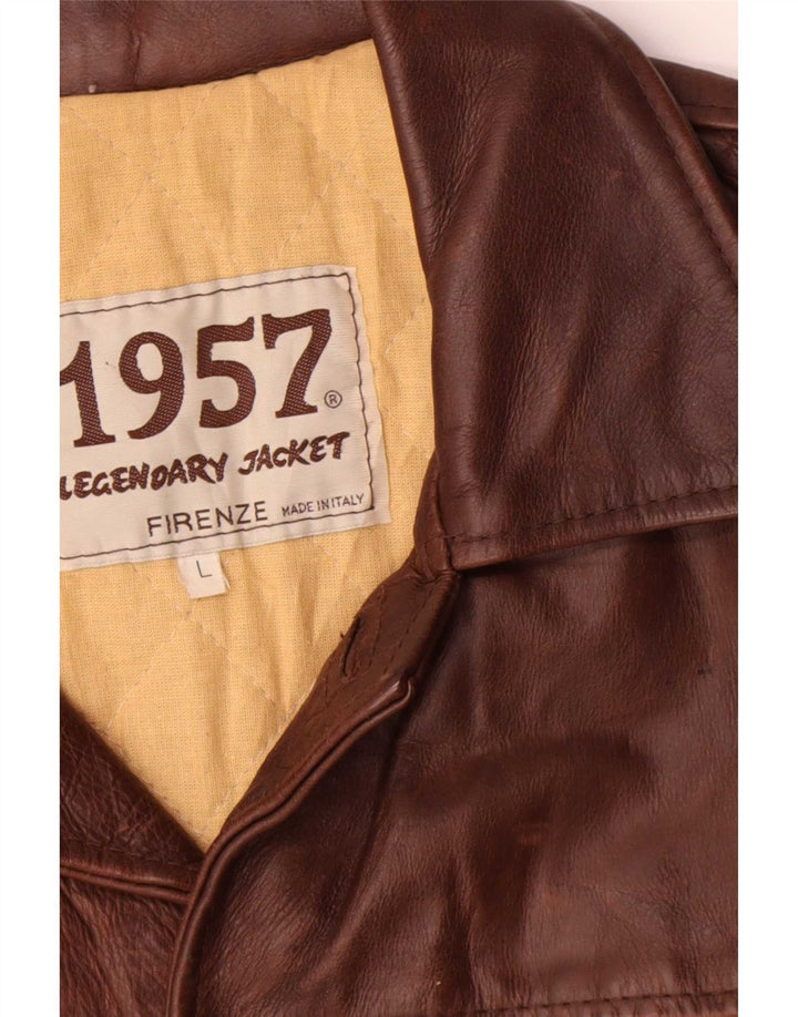Legendarisk jakke 1957 Herre 4-knaps læderblazer UK 40 Stor Brun