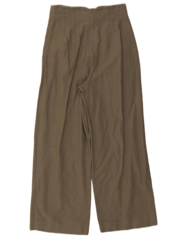 Calça feminina Zara cintura alta com perna larga XS W24 L25 algodão cáqui