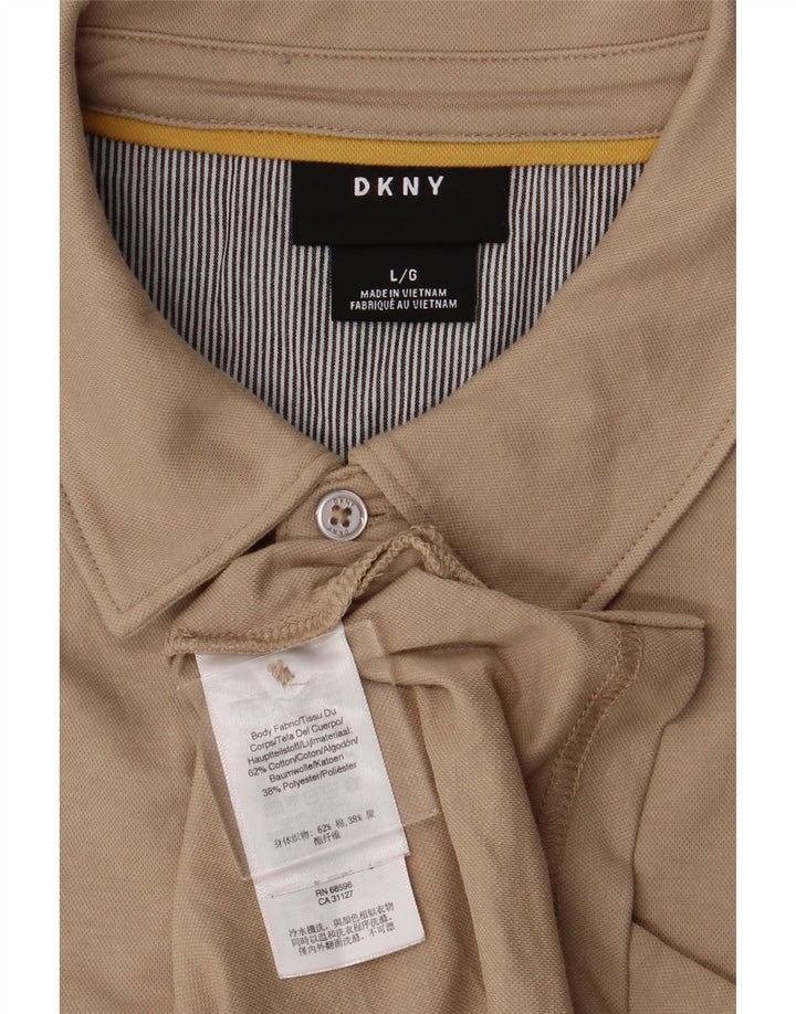 DKNY Mens Polo Shirt Large Beige Cotton Vintage Dkny and Second-Hand Dkny from Messina Hembry 